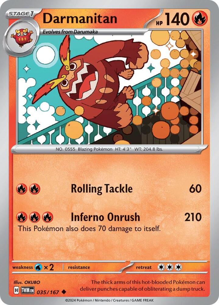 Darmanitan 035/167 Reverse Holofoil — Twilight Masquerade Pokémon card