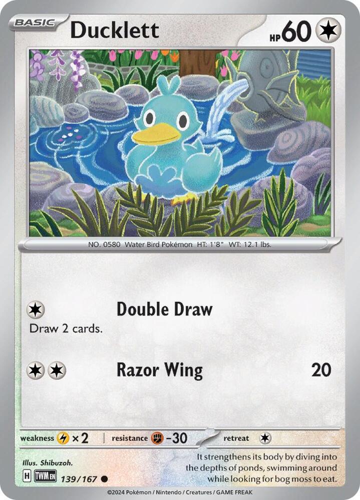 Ducklett 139/167 Reverse Holofoil — Twilight Masquerade Pokémon card