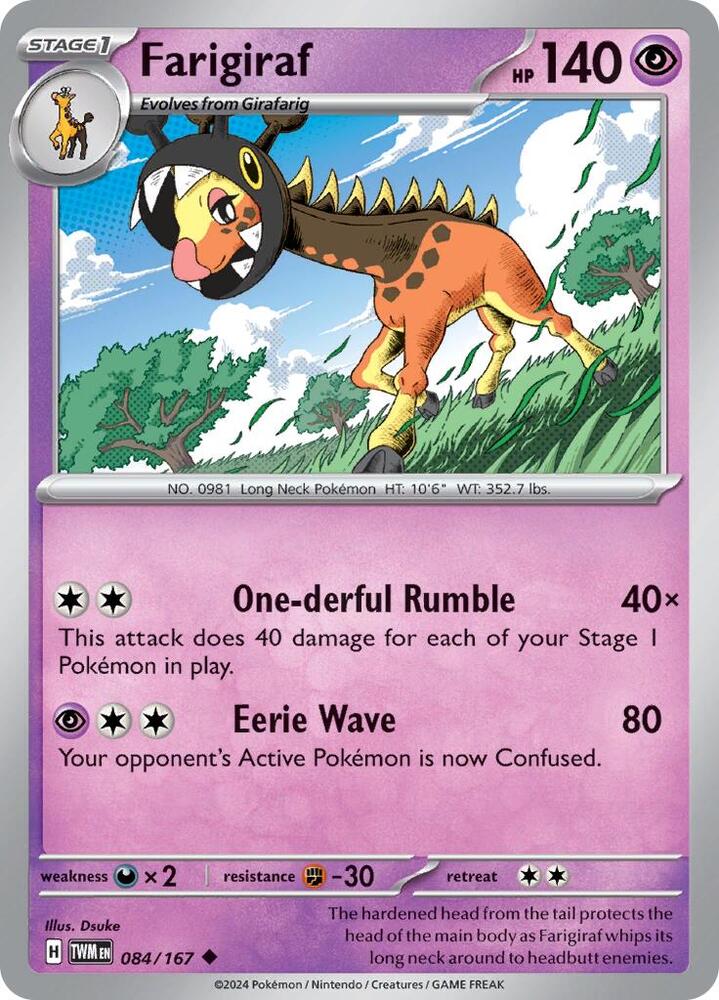 Farigiraf 084/167 Reverse Holofoil — Twilight Masquerade Pokémon card