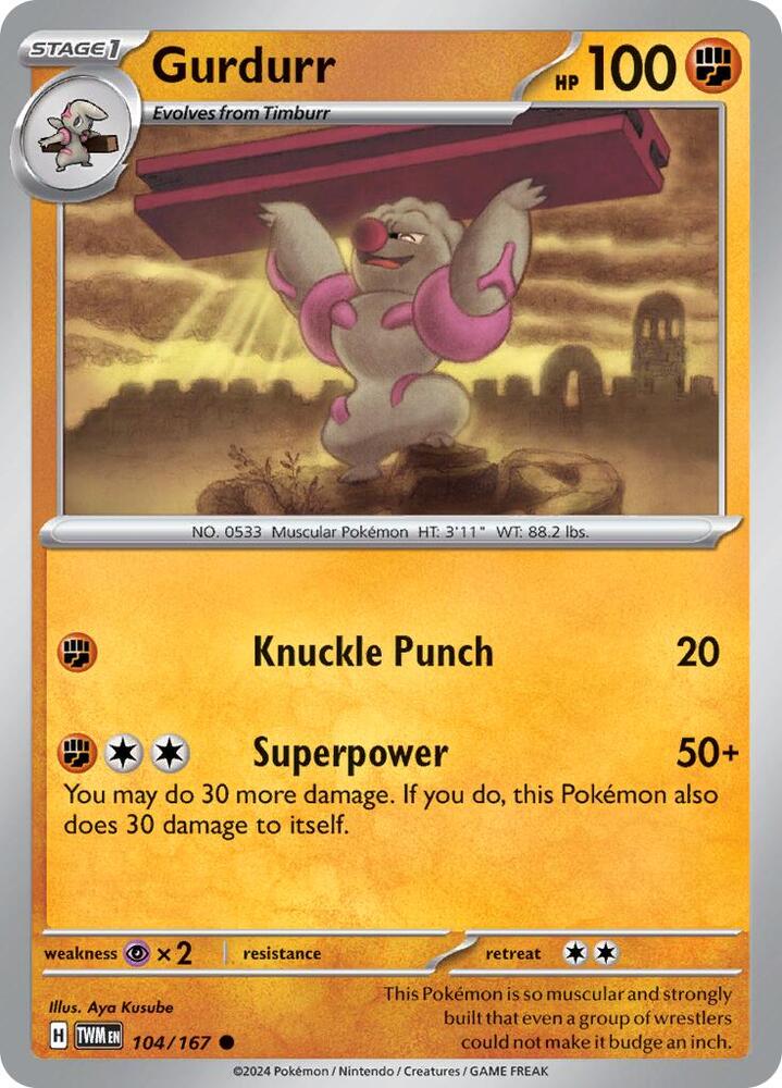 Gurdurr 104/167 Reverse Holofoil — Twilight Masquerade Pokémon card