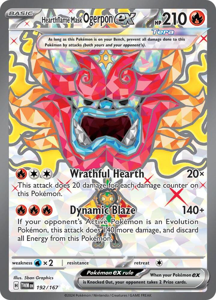 Hearthflame Mask Ogerpon ex 192/167 Holofoil — Twilight Masquerade Pokémon card