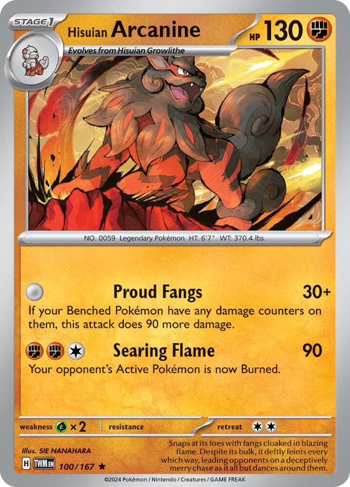 Hisuian Arcanine 100/167 Reverse Holofoil — Twilight Masquerade Pokémon card
