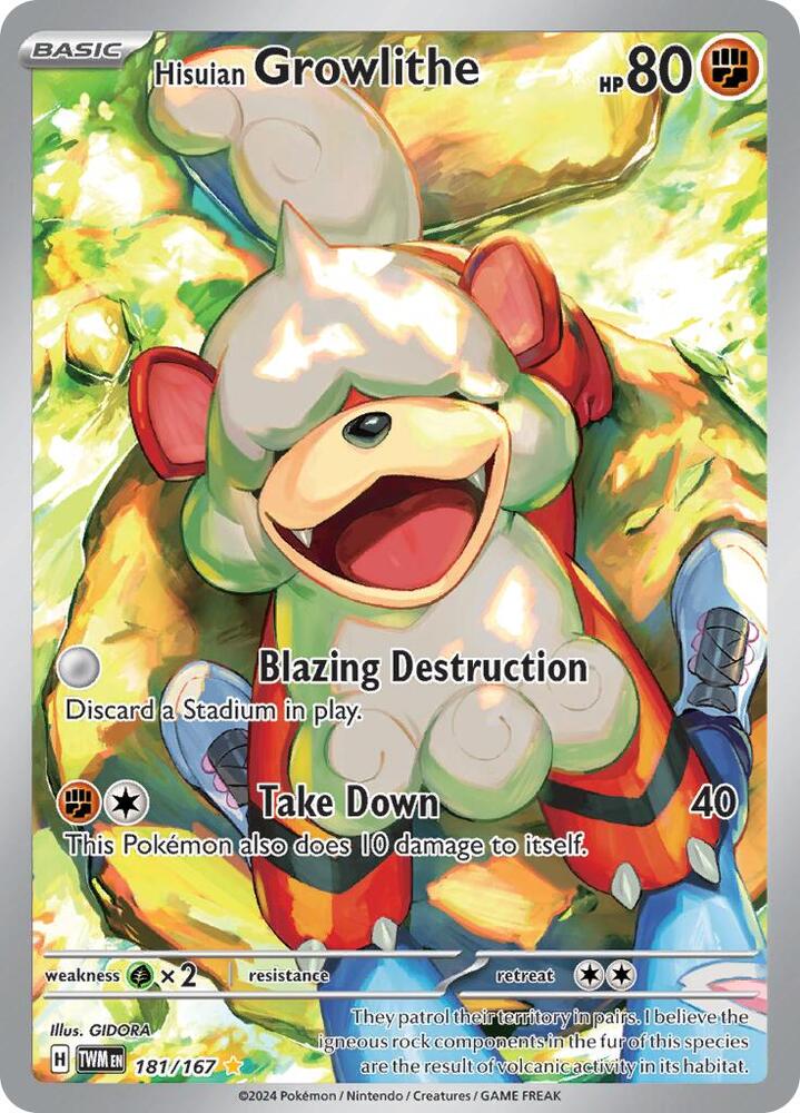 Hisuian Growlithe 181/167 Holofoil — Twilight Masquerade Pokémon card
