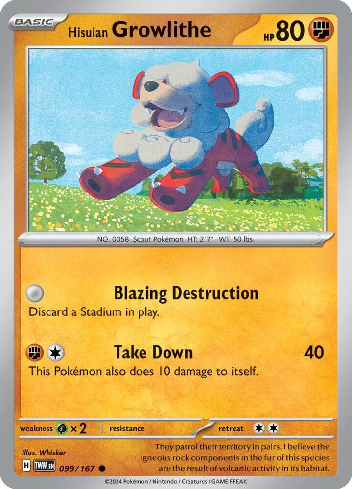 Hisuian Growlithe 099/167 Reverse Holofoil — Twilight Masquerade Pokémon card