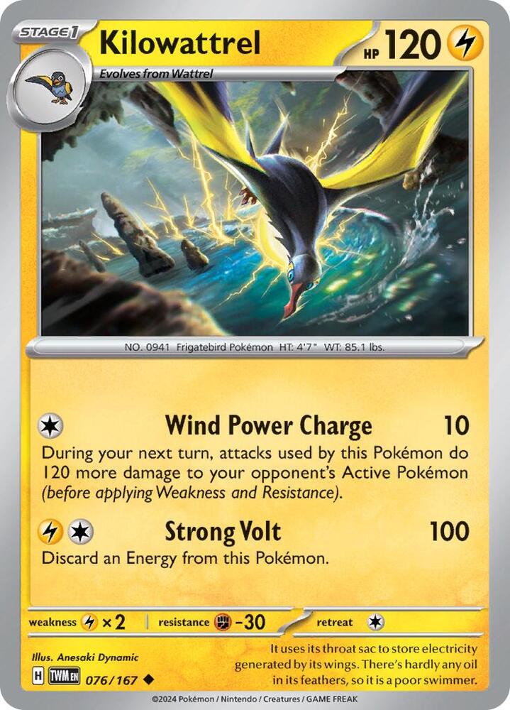 Kilowattrel 076/167 — Twilight Masquerade Pokémon card