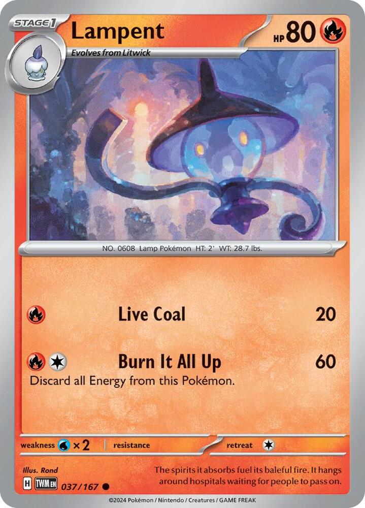 Lampent 037/167 Reverse Holofoil — Twilight Masquerade Pokémon card