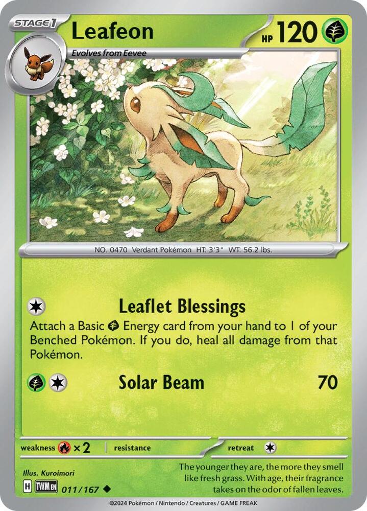Leafeon 011/167 Reverse Holofoil — Twilight Masquerade Pokémon card