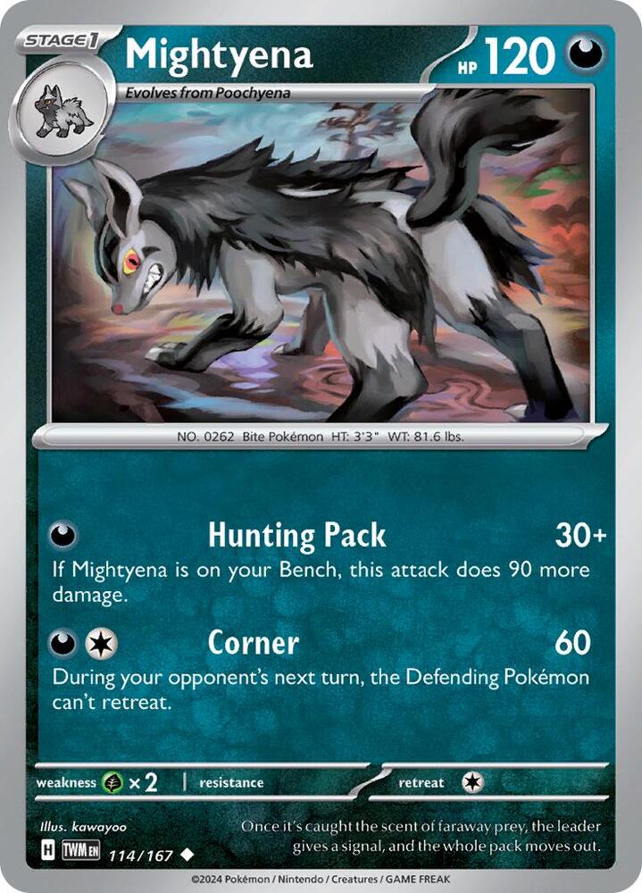 Mightyena 114/167 Reverse Holofoil — Twilight Masquerade Pokémon card
