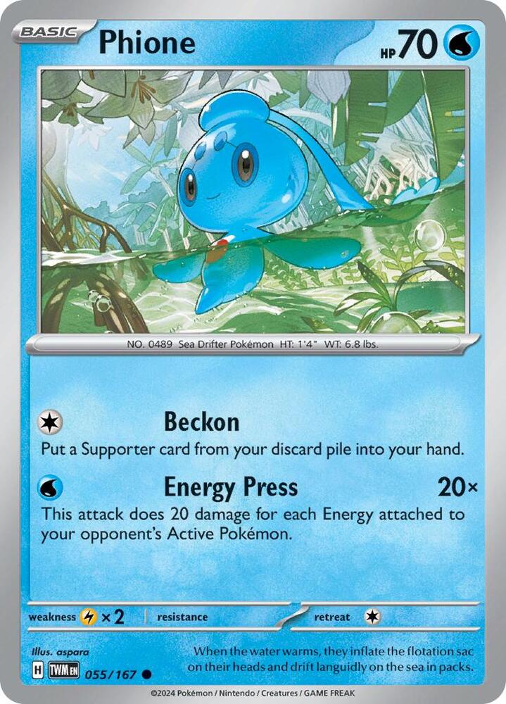 Phione 055/167 Reverse Holofoil — Twilight Masquerade Pokémon card
