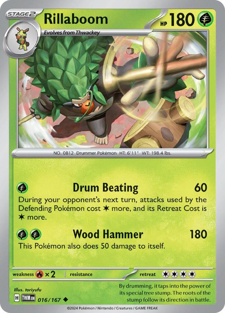 Rillaboom 016/167 Reverse Holofoil — Twilight Masquerade Pokémon card