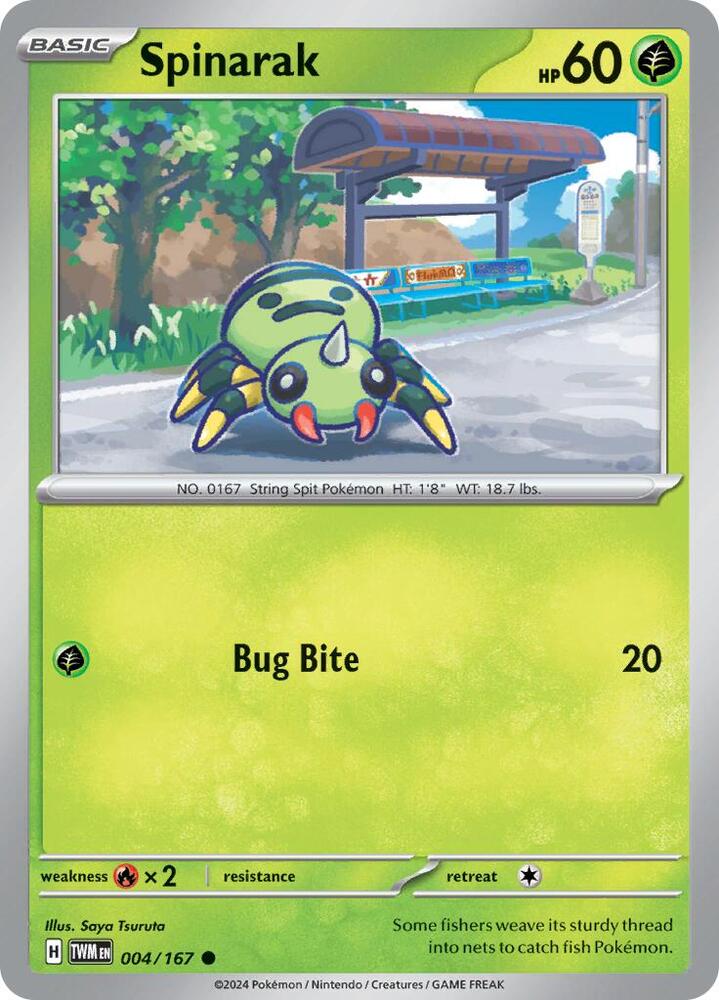 Spinarak 004/167 Reverse Holofoil — Twilight Masquerade Pokémon card