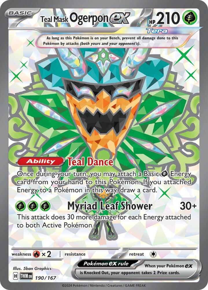 Teal Mask Ogerpon ex 190/167 Holofoil — Twilight Masquerade Pokémon card