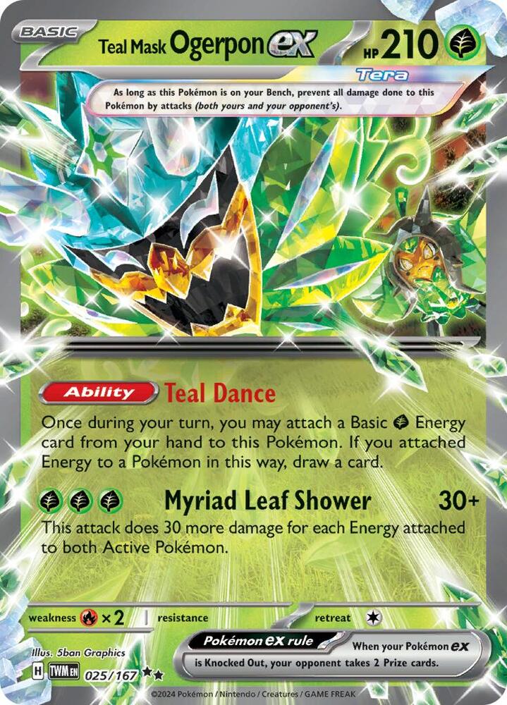 Teal Mask Ogerpon ex 025/167 Holofoil — Twilight Masquerade Pokémon card