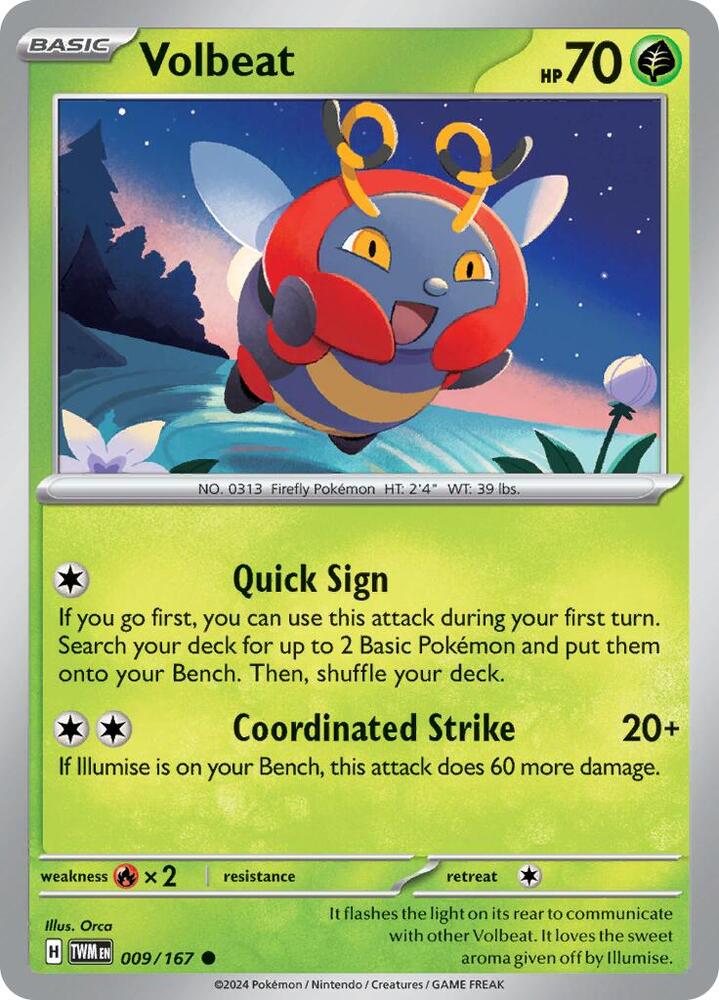 Volbeat 009/167 Reverse Holofoil — Twilight Masquerade Pokémon card