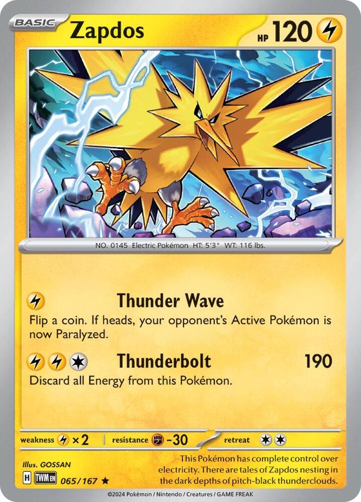 Zapdos 065/167 Holofoil — Twilight Masquerade Pokémon card