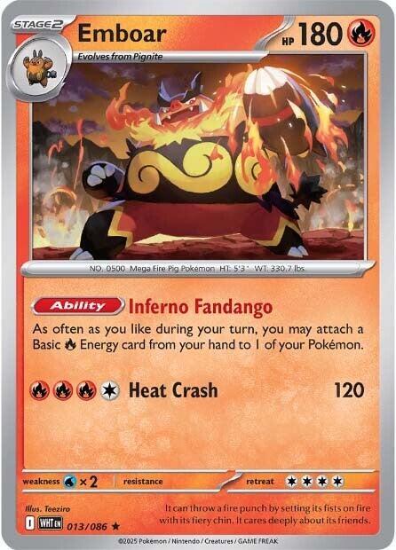 Emboar 013/086 Reverse Holofoil — White Flare Pokémon card