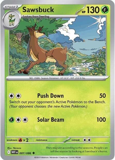 Sawsbuck 007/086 Reverse Holofoil — White Flare Pokémon card