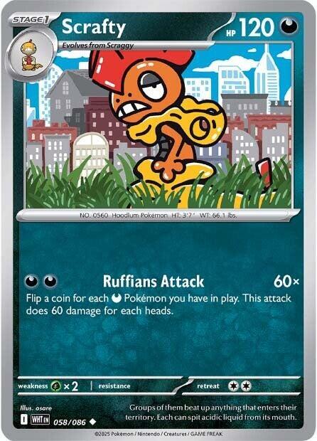 Scrafty 058/086 Reverse Holofoil — White Flare Pokémon card