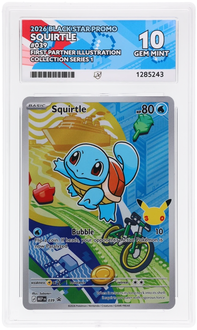 Squirtle 039 Black Star Promo Ace Grading 10 — close-up front view of the certified slab