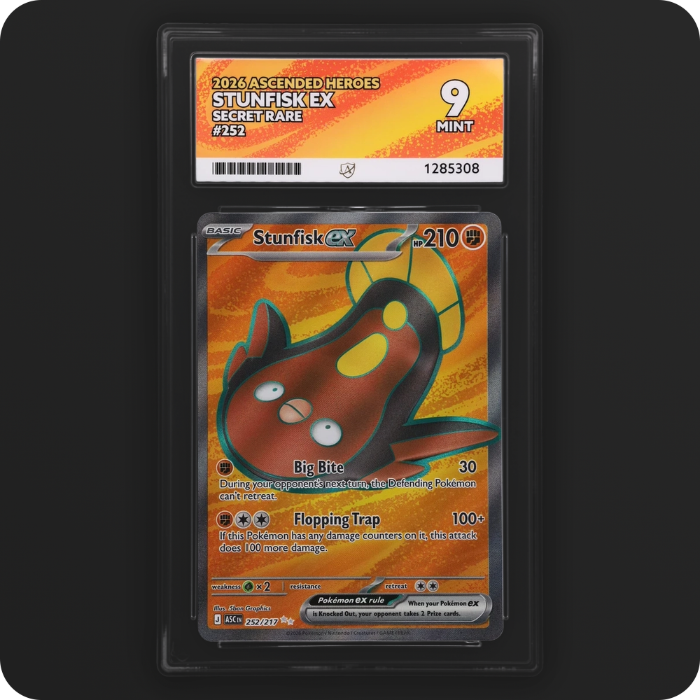 Stunfisk ex 252/217 Ascended Heroes Ace Grading 9, front of the graded slab