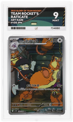 Team Rocket's Raticate 108/098 Glory of Team Rocket Ace Grading 9 — close-up front view of the certified slab