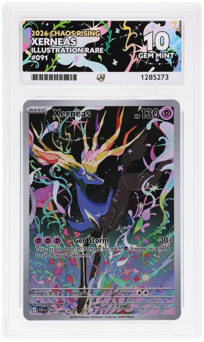 Xerneas 091/086 Chaos Rising Ace Grading 10 — close-up front view of the certified slab